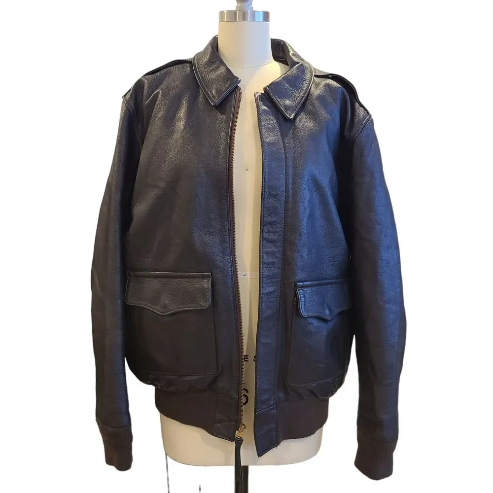 Gibson & Barnes A-2 Leather Flight Aviator Bomber Jacket 42 Removable Vest Liner